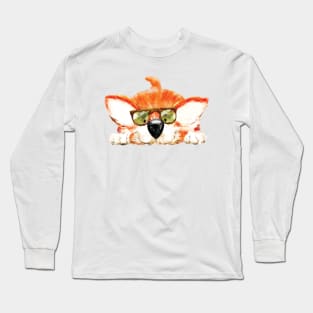 Baby Corgi wearing glasses Long Sleeve T-Shirt